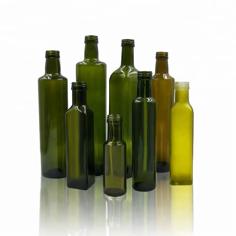 Sale Marasca Green Square Cooking Edible Glass Olive Oil Bottle 100ml 250ml 500ml 750ml 1L