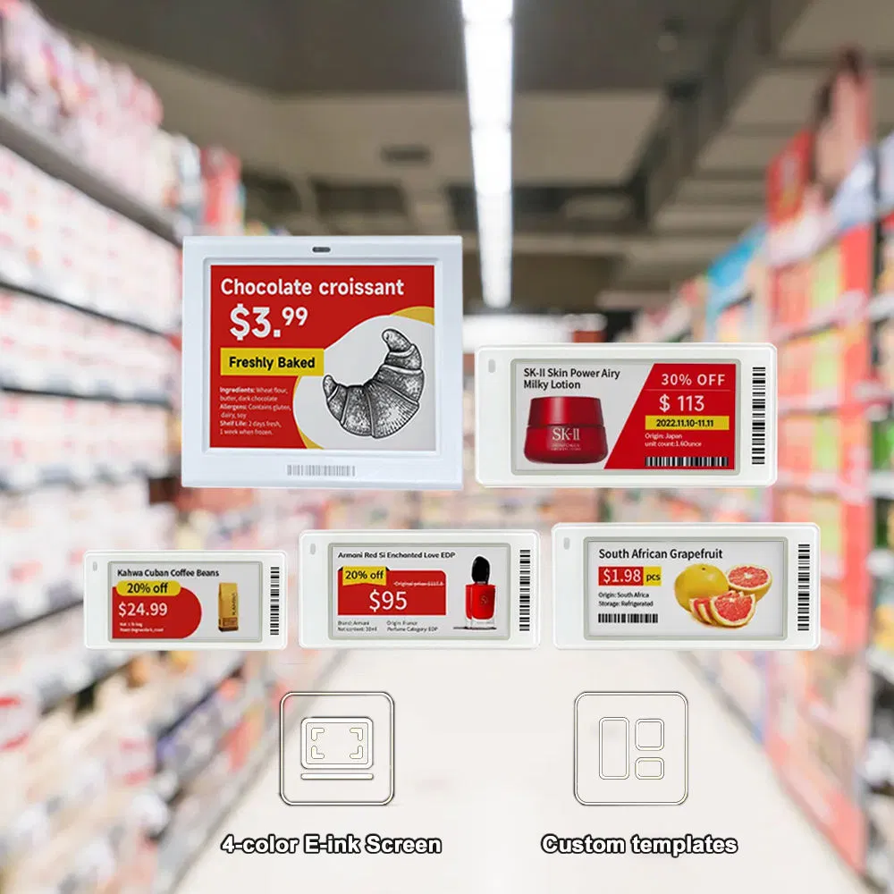 Customized to Sample 4-Color Electronic Shelf Label E-Paper Tags Display Digital Price Tag Smart Price Tag with E Ink Display Crash Prevention System