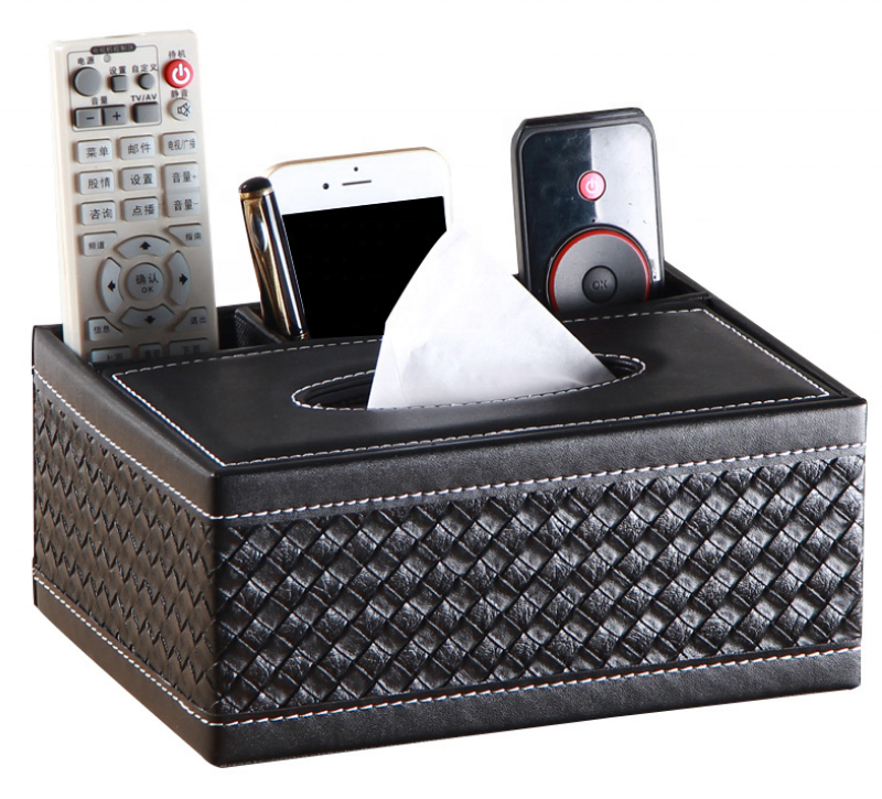 Multifunctional Leather Storage Tissue Box Office Desk Organizer Home Sundries Storage Box