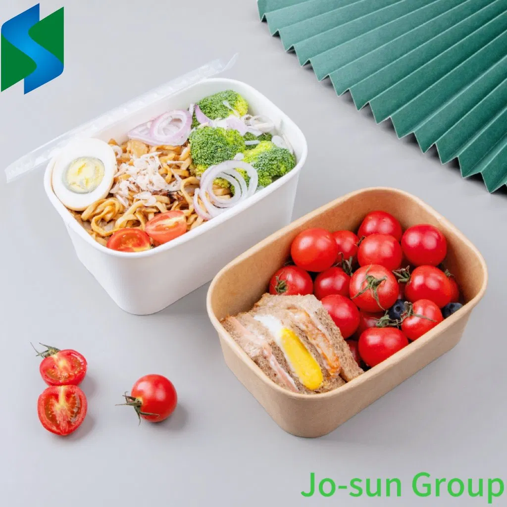 Disposable Rectangular &Square Kraft Paper Bowl with Pet Lid Salad Bowl