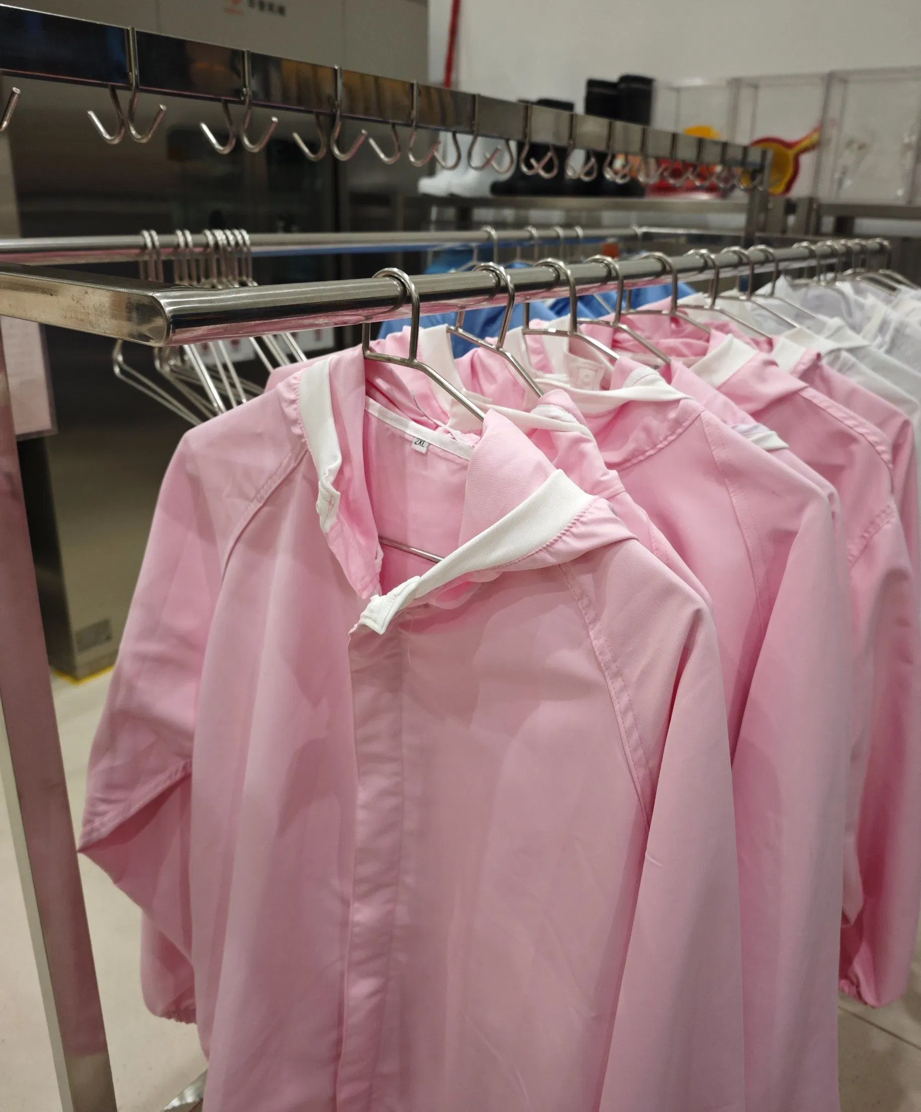 Space-Saving Industrial Garment Hanging Stand with Double-Sided Frame for Factory Staff Changing Areas