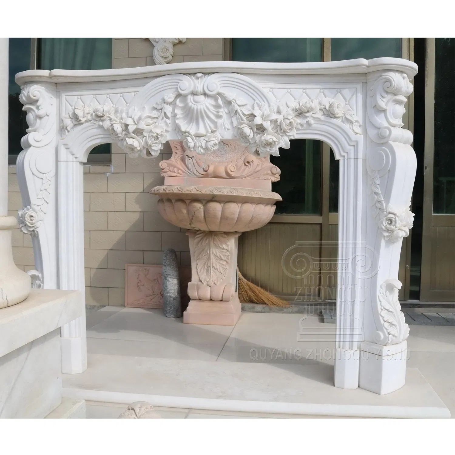 Home Decoration White Marble Fireplace Carving Sculpture