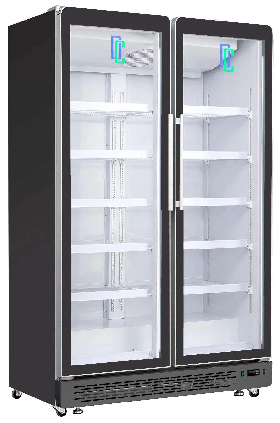 Two Door Full Lenhth Glass Door Beverage Cooler with Fan Cooling System