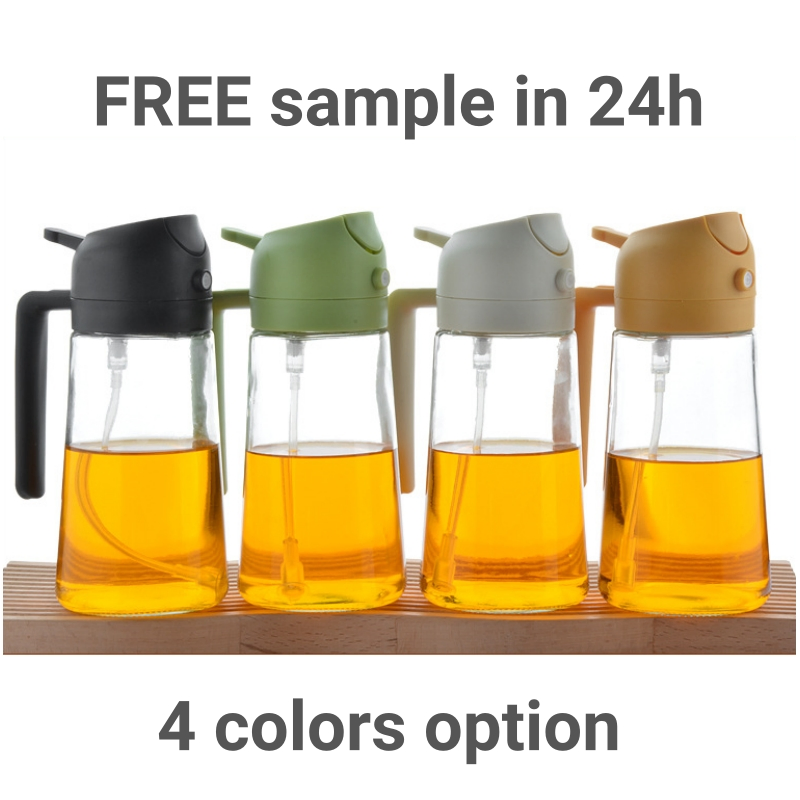 New Glass Spray Pour Dual-Use Oil Bottle Large Capacity Oil Bottle for Kitchen One-Piece Press Sprayer