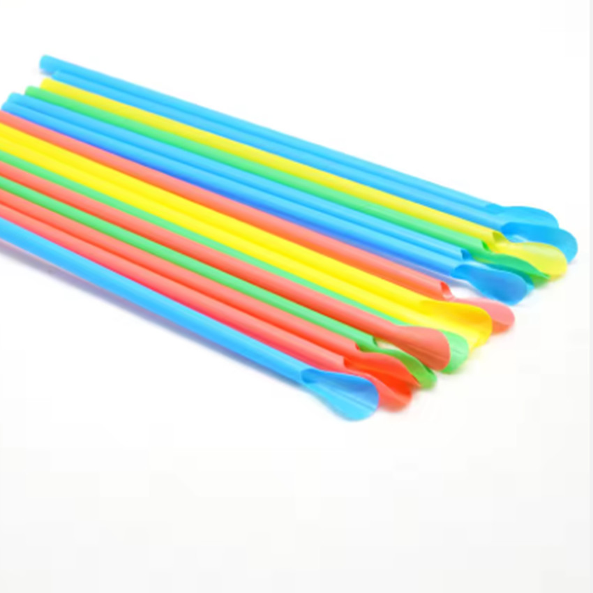 Disposable Multifunction Colored Smoothie PLA Drinking Straws with Spoon Shape