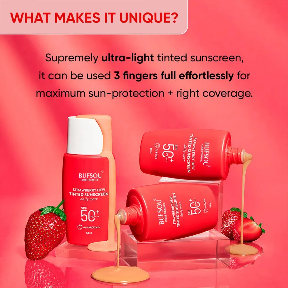 Private Label Natural Organic UV Protection Cream Sunscreen Lotion Strawberry Tinted Sunscreen SPF 50+ PA++++