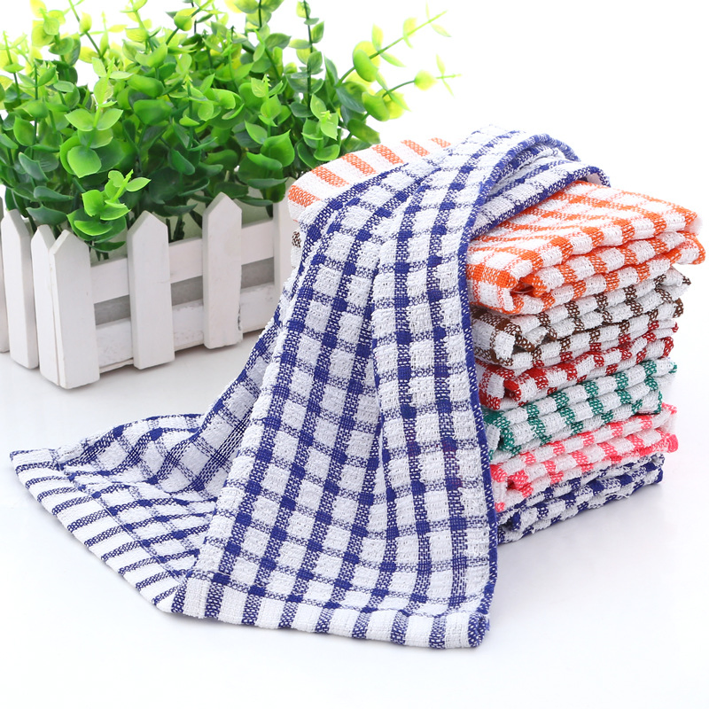 Colorful Checkered Kitchen Cleaning Multi-Functional Absorbent Pure Cotton Dishwashing Towel