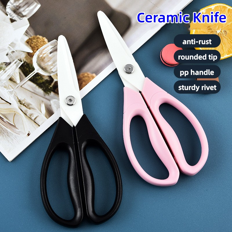 Ceramic Scissors 8" Ceramic Blade Scissors White Sharp Blade with ABS Handle Cooking Shears for Office School Crafting Kitchen Fabric Leather Scissors (Black)
