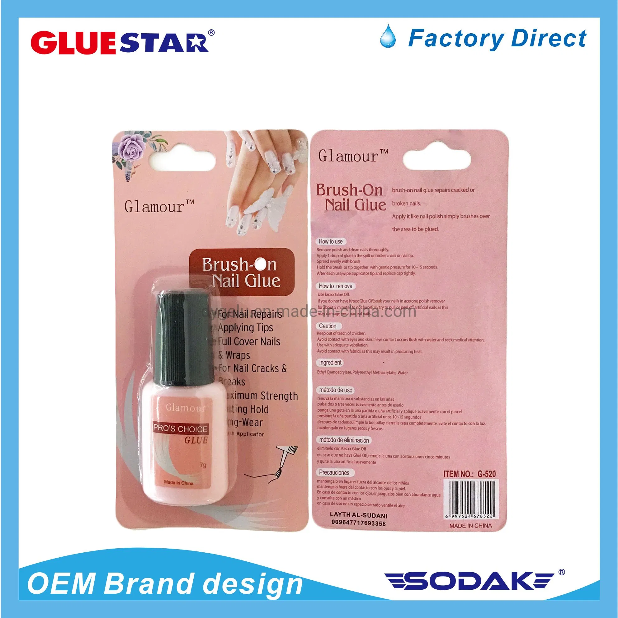 Custom Private Label Acrylic False Fake Nail Tips Glue 2g 3G 10g Pink Brush Press on Nail Glue Gel Bulk