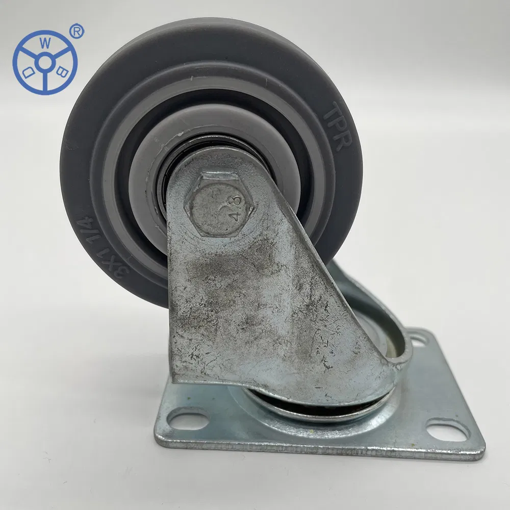 Gray 3 4 5 Inch TPR Rigid Swivel Castor Threaded Stem Caster Wheel with Stopper