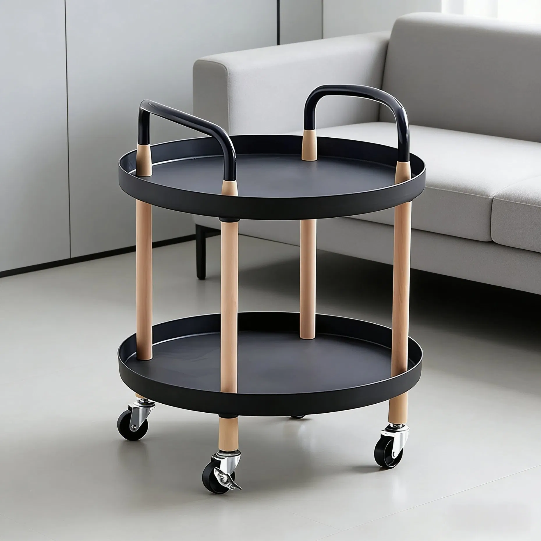 1 Year Wood OEM Rolling Utility Cart Display Shelf Rack with Wheels Factory Price
