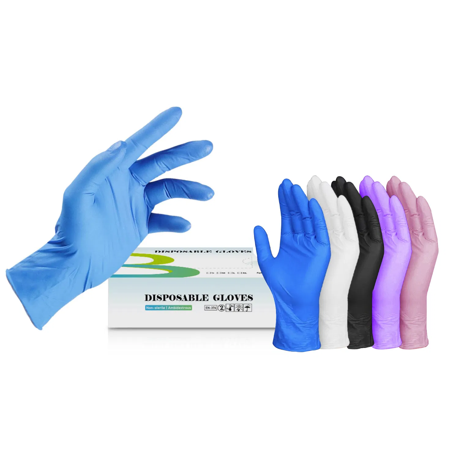 Manufacturer Disposable Examination Blue Nitrile Gloves Powder Free