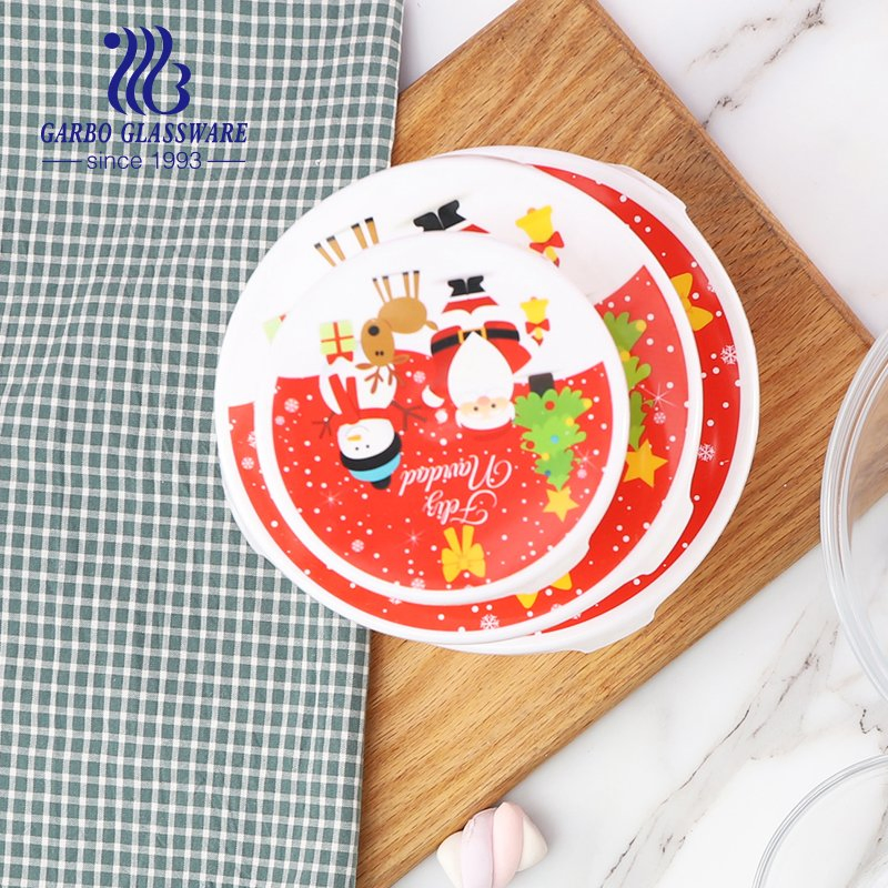 Christmas Salad Glass Mixing Bowls 5PCS Glass Bowl Set with Plastic Lid