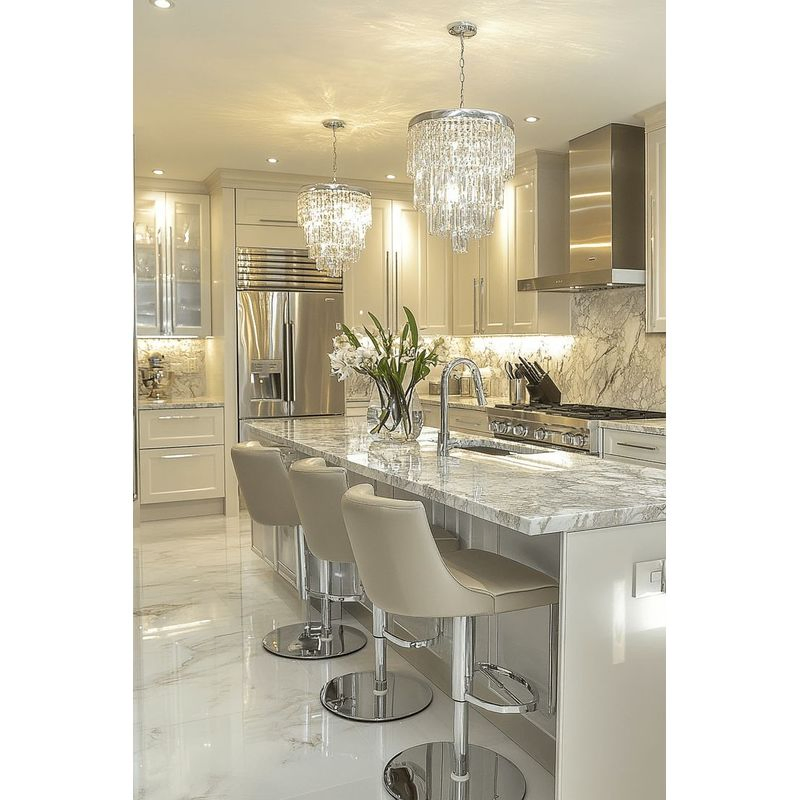 Popular Plywood Lacquered Extra Modern High Quality Distinguished Approach Kitchen Cabinet with Modern Marble Island