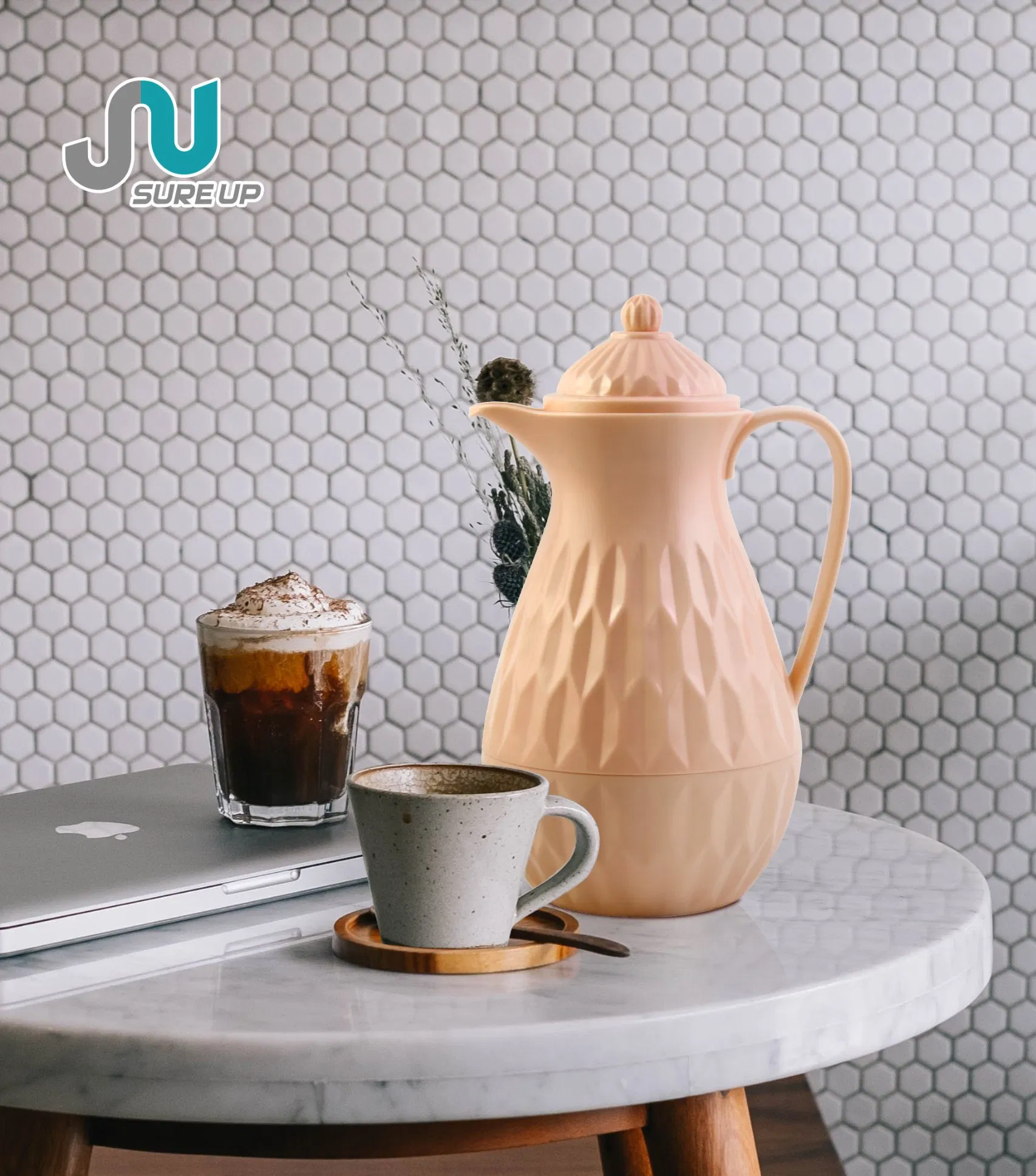 Кувшин с розовым стеклом и нержавеющей сталью, 1 л