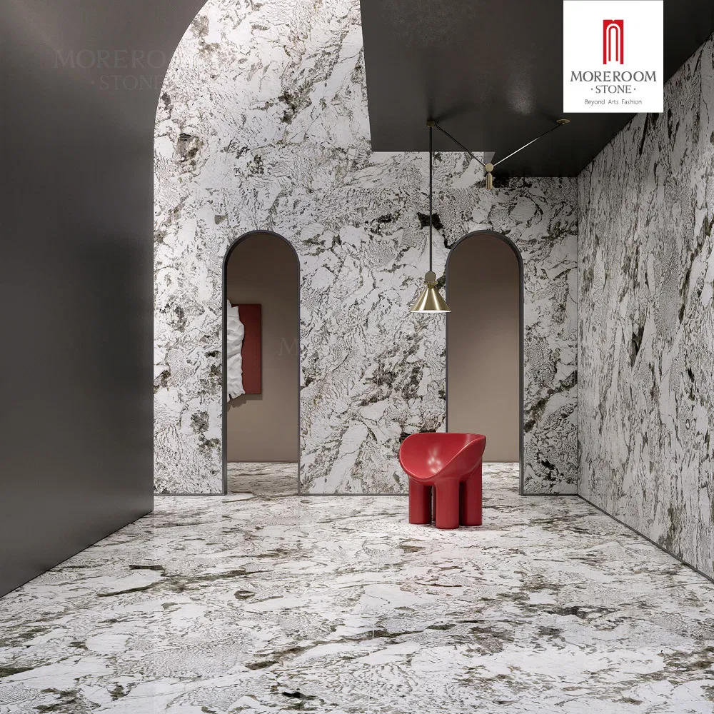 Porcelain Slab Pulm Blossom Marble Effect for Hotel Vanity Top and Sinks