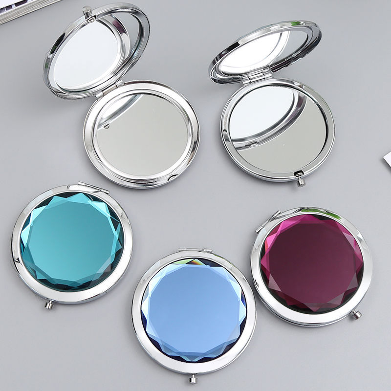 Customized Logo Double Sided Metal Pocket Mirror Round Gold Make up Compact Mirror with Velvet Bag