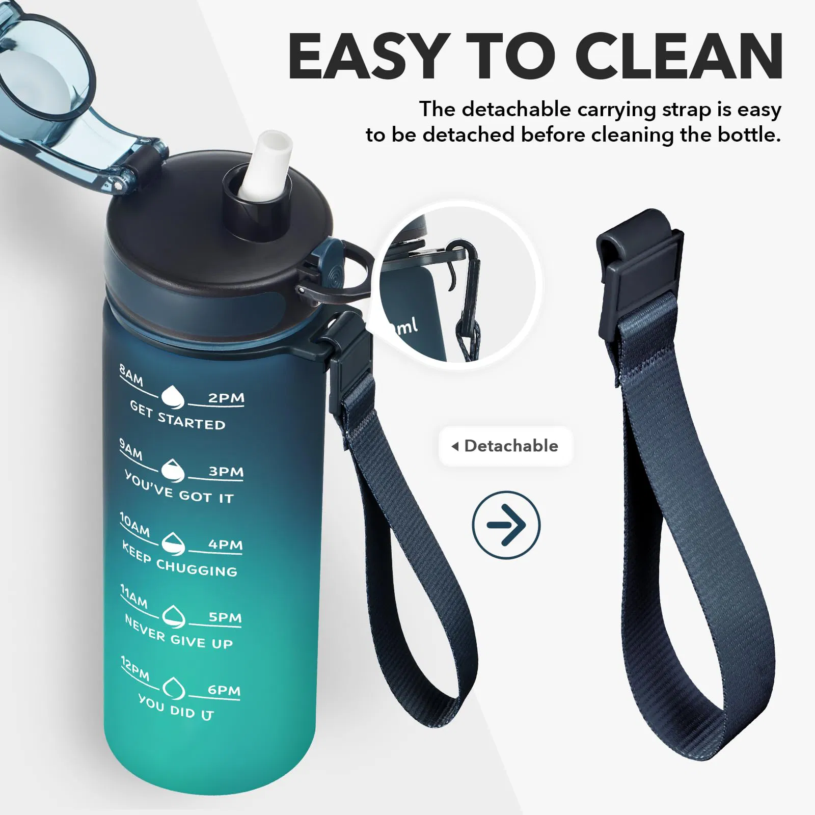 Time-Marked Motivational Bottle, BPA-Free Leakproof with Straw, for Gym Office Outdoor Use