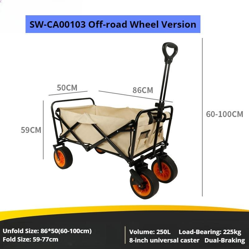 Folding Metal 8 Inch Wheels Enlarged Volume Outdoor Supermarket Hand Tool Camping Trolley Cart off-Road Wheel Version White