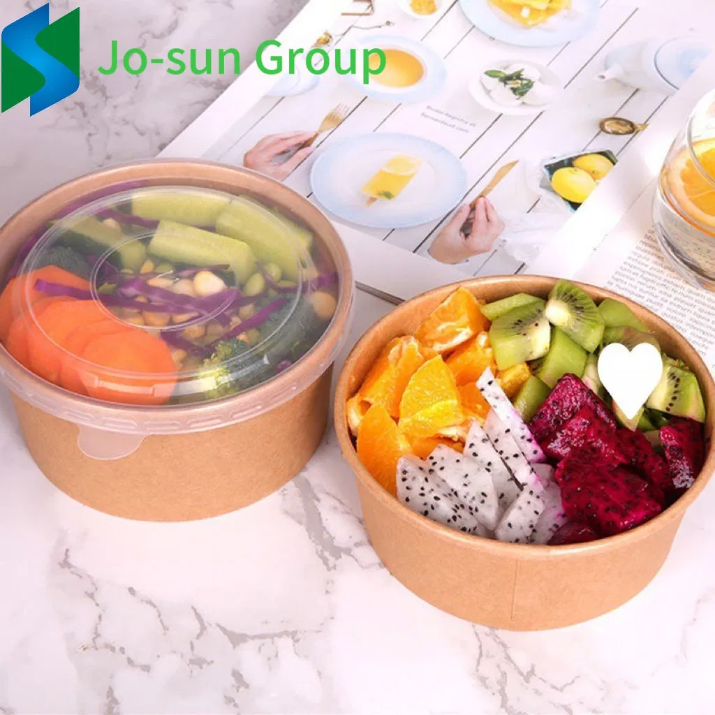 Jo-Sun Factory Outlet Food Grade Eco-Friendly Brown Kraft Paper Salad Bowls for Takeaway