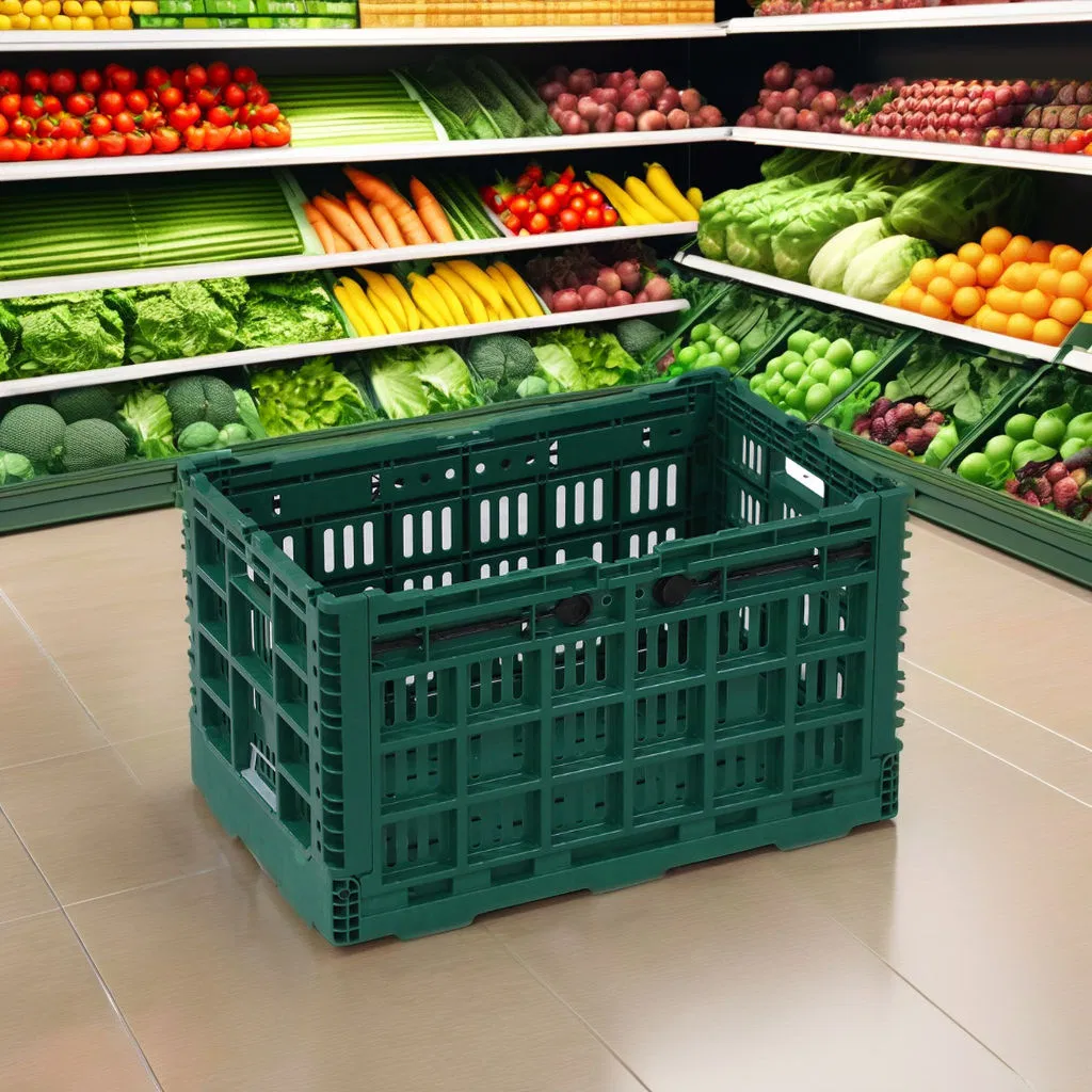A77 Foldable Recyclable Plastic Moving Crate Logistic Storage and Supermarket Fruit and Vegetable Storage