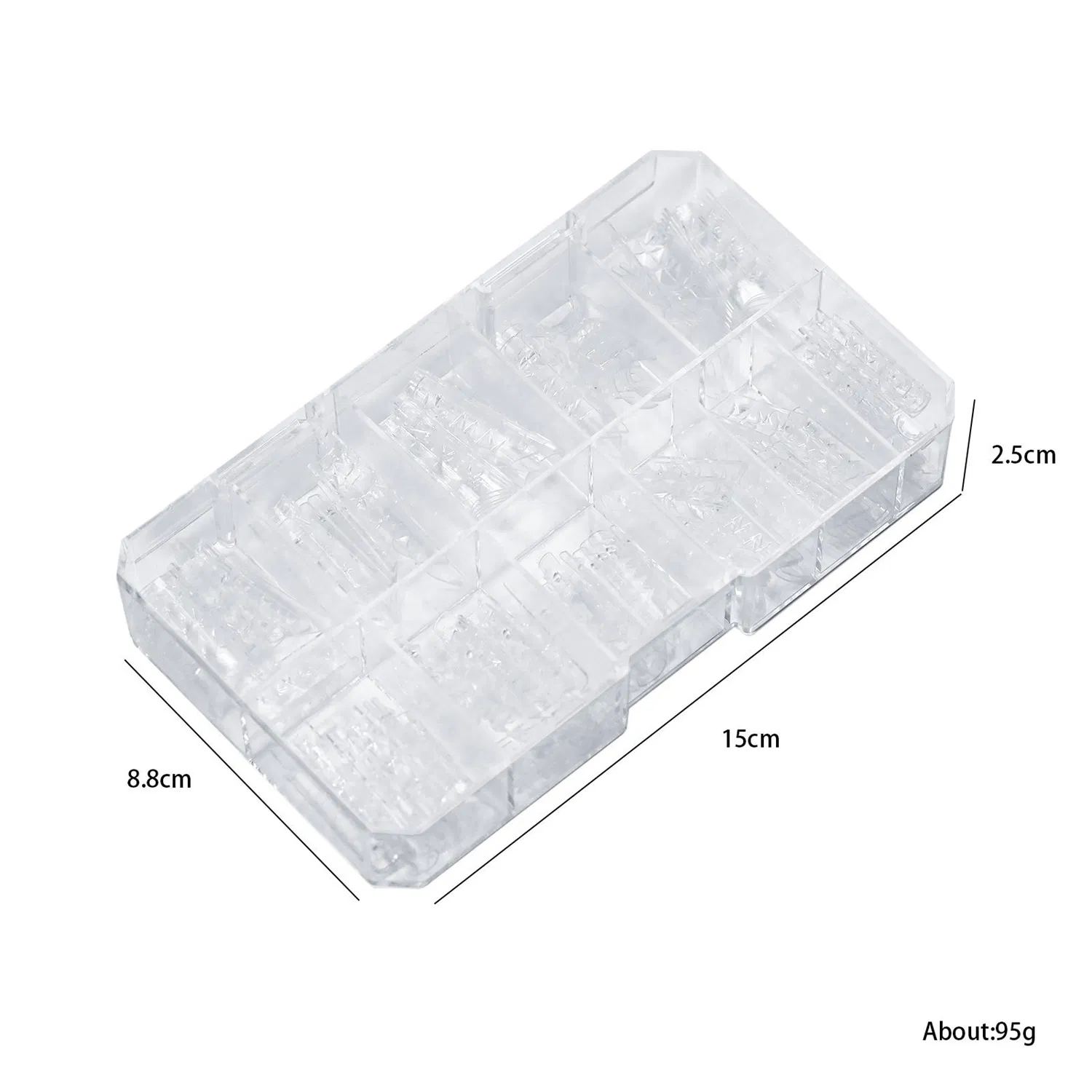 3D Crystal Glass Fake Nails Long Pointed Concave and Convex 120 Boxes of Transparent Trapezoid.