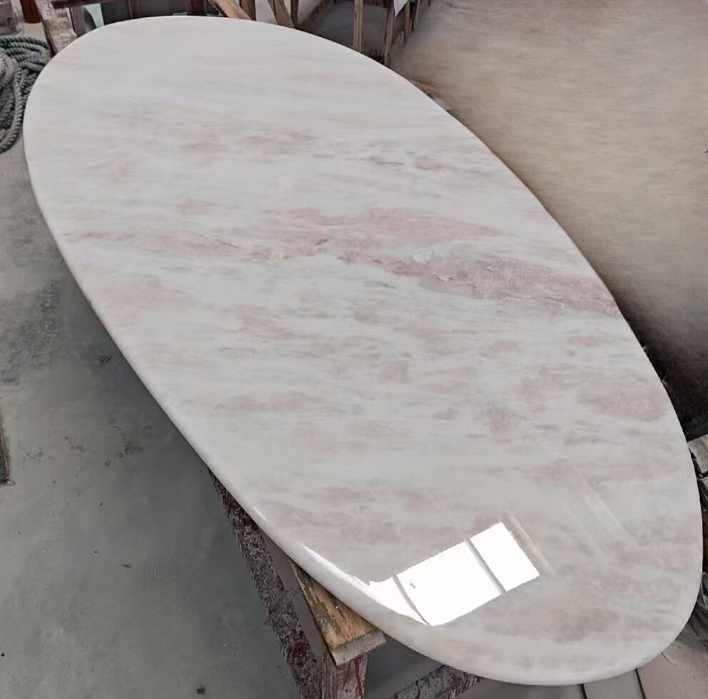 Natural Stone polished Pink Marble dining Table Top for interiors/indoor furniture decoration