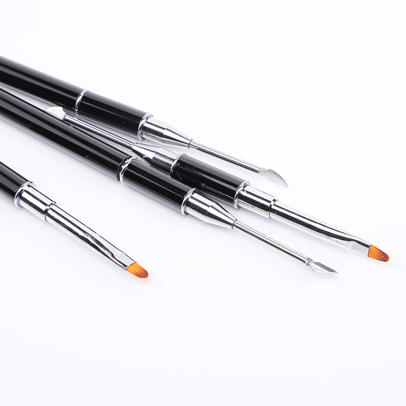 Double Head Nail Cuticle Steel Pusher Tool Nail Art Gel Polish Brush