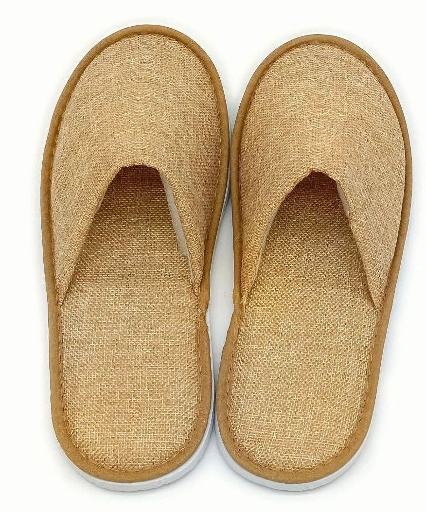 Unisex High End Eco Friendly Linen Aviation Hotel Slippers with Coconut Palm Sole Eco Friendly Adult Close Toe Disposable Hotel Linen Slipper Airline Slippers