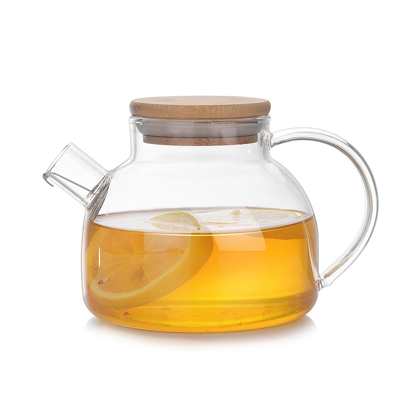 500ml Large Capacity Heat-Resistant Handmade High Borosilicate Bamboo Cover Glass Flower Teapot and Teacup Set Gift Box