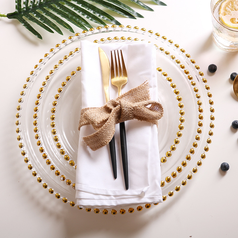 Hot Sell Handmade Gold/Silver Beaded Glass Charger Plates