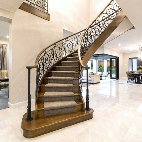 Classic Wrought Iron Stairs Railing Curved Staircase Comply with Australian Standard