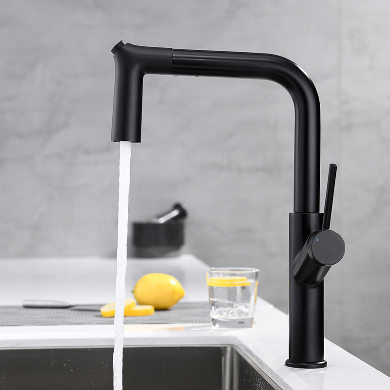 Tiema Luxury Black Water Brass Pull out Sink Kitchen Taps