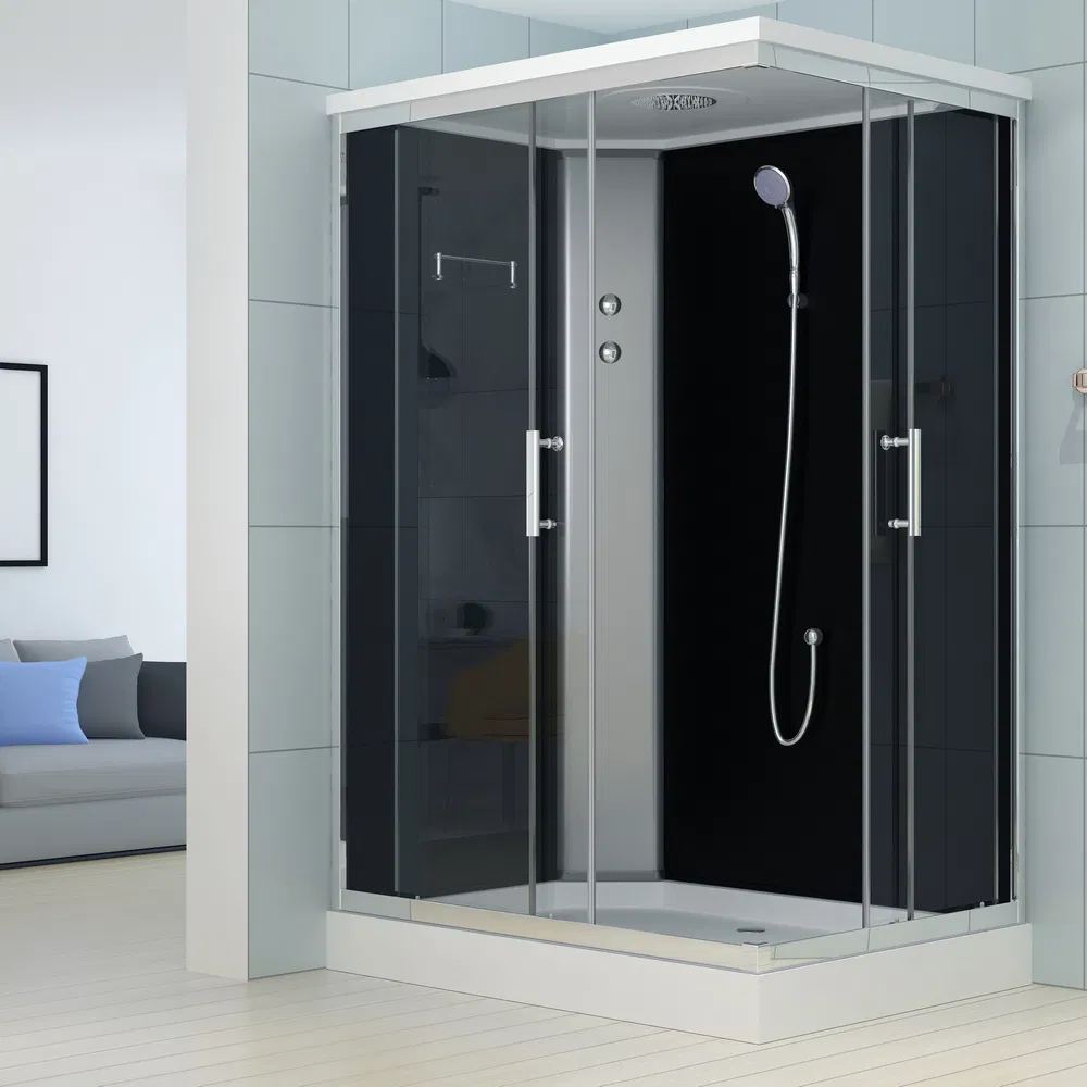 Chromed Aluminium Alloy Toughened Glass Rectangle Simple Shower Cabin 120X80