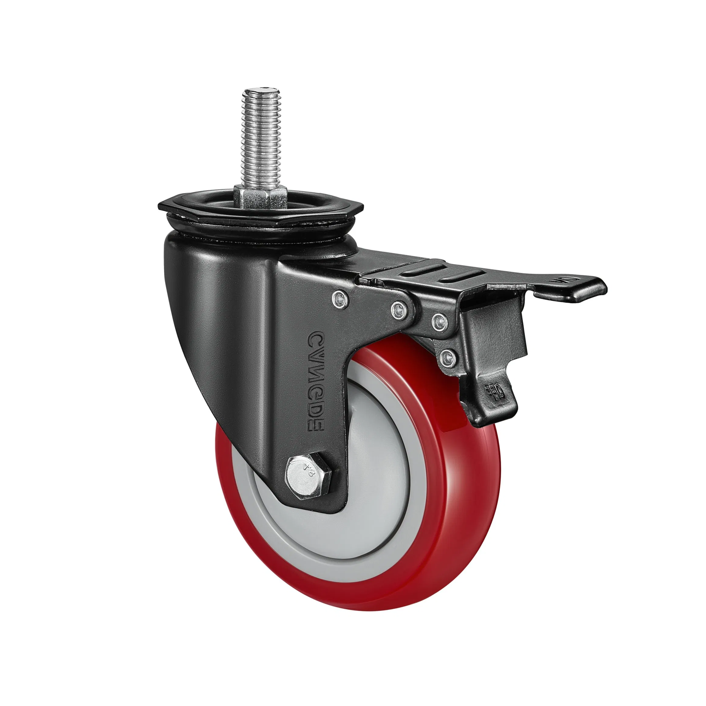 Red PU Medium Duty Rigid (Fixed) Casters - Durable, Elastic, Silent, 2.5"/3"/4"/5"
