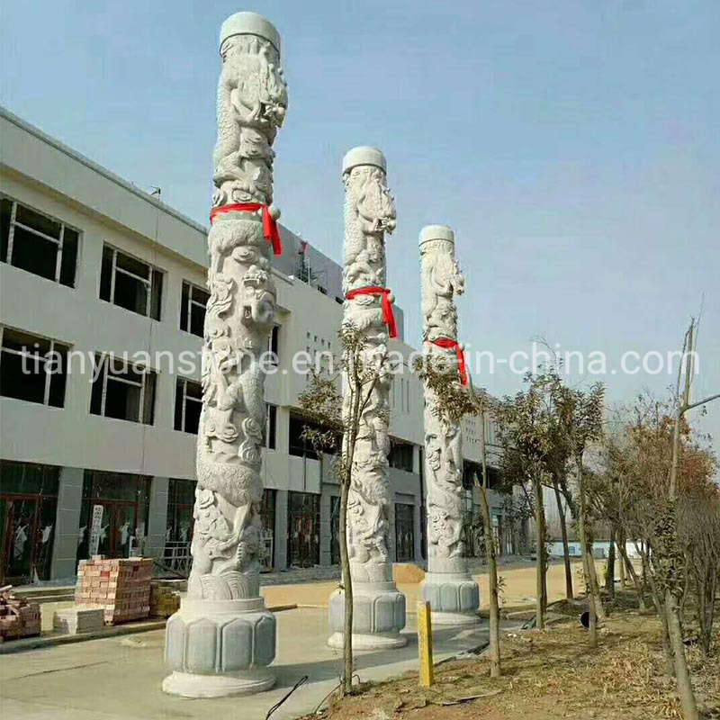 Hand Carved Chinese Style Marble Column with Dragon Relief