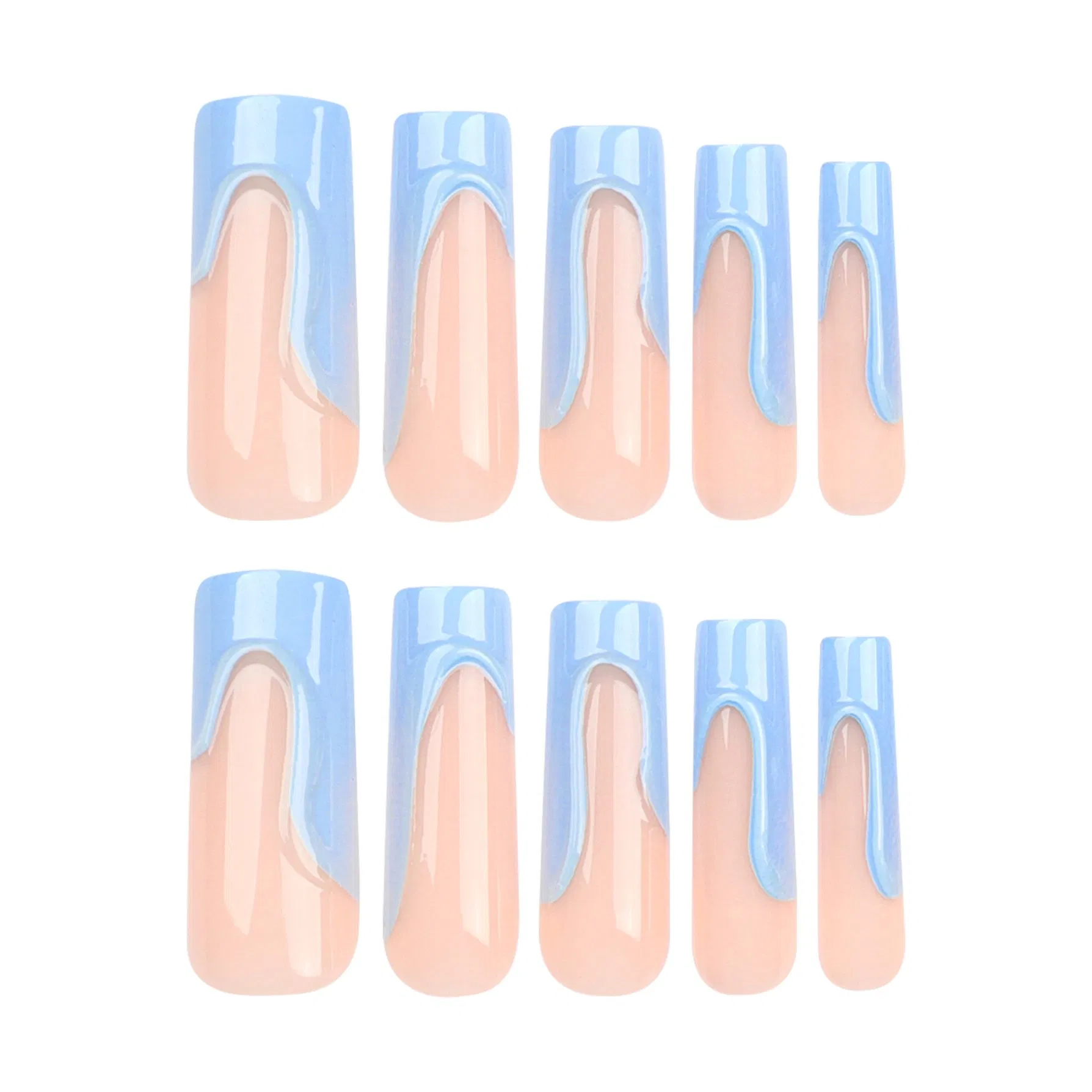 3D French Sky Blue Nail Wearing False Nails