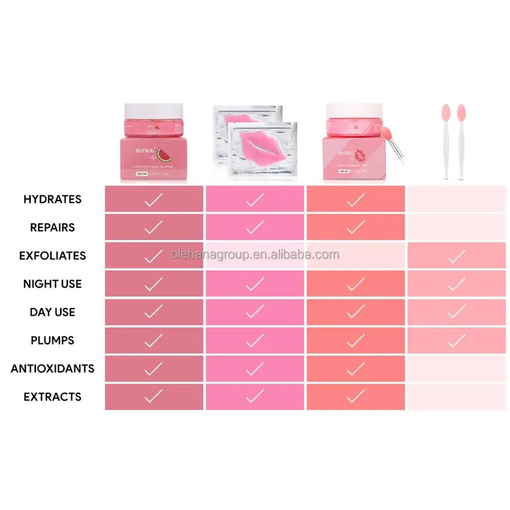 Private Label Natural Skin Care & Tools Watermelon Sugar Scrub Cherry Hydrating Collagen Lip Sleeping Mask 6 in 1 Lip Care Set