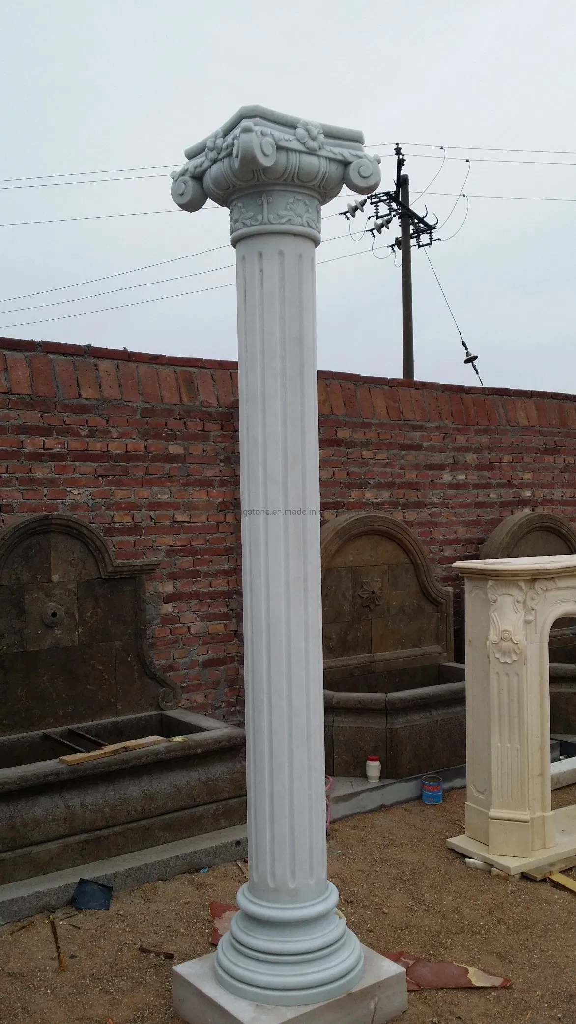 Round Roman Column Design Natural Stone White Marble Pillars Roman Column for Deco