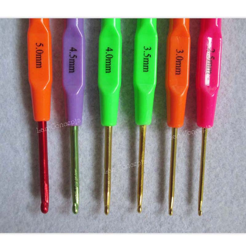6 Sizes Aluminum Crochet Hook Knitting Needles Plastic Handle