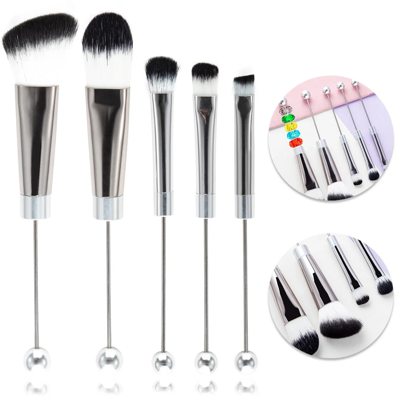 Latest DIY Beaded Gradient Metal Handle Makeup Brush Set