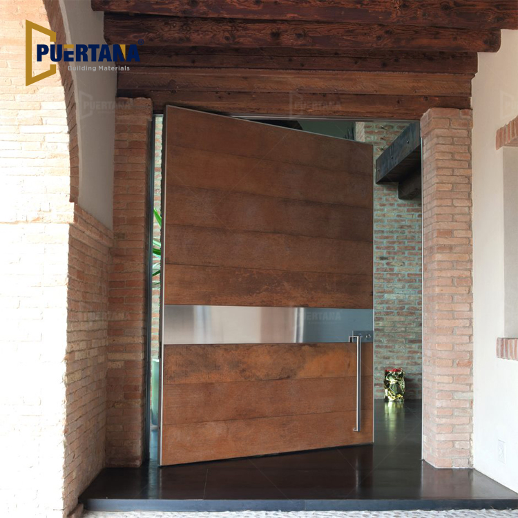 Fully Customizable Large Custom Pivot Door Wood Look Aluminum Entry Door for Entrance