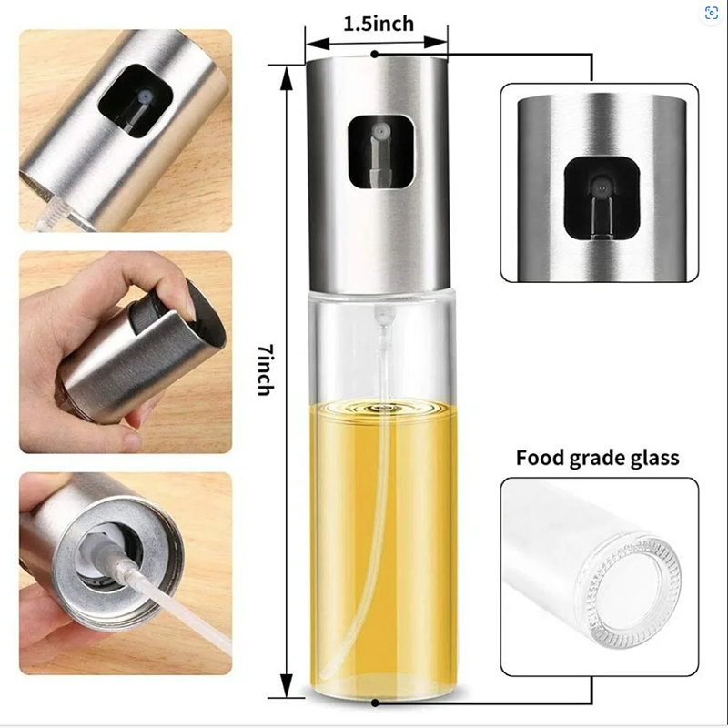 100ml Kitchen Push Type Stainless Steel Spray Olive Oil Spray Bottle Pot Grill BBQ Sprayer Oil Dispenser for Cooking