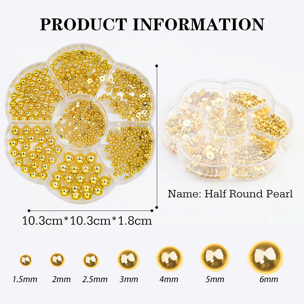 Golden Color Nail Art Decoration Pearl Multi Size Flat Back White Pearl Charm Red 3D Nails Charms Pearl Accessories