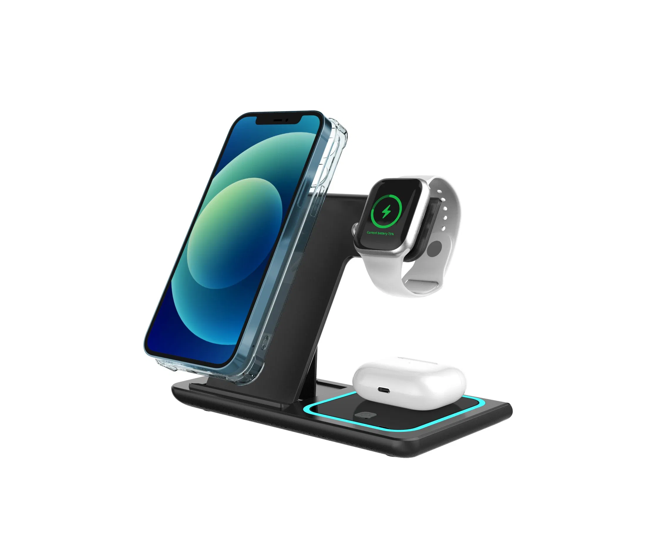 Портативная 3 в 1 беспроводная зарядная станция 15W
