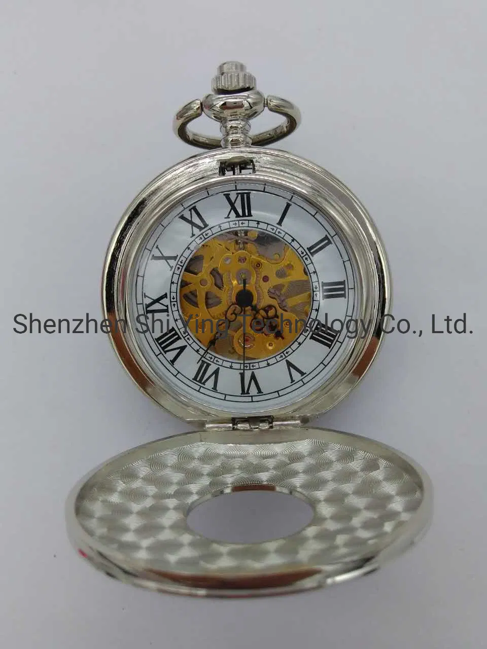 Hand Winding Silver Tone Mechanical Pocket Watch with Two Cover
