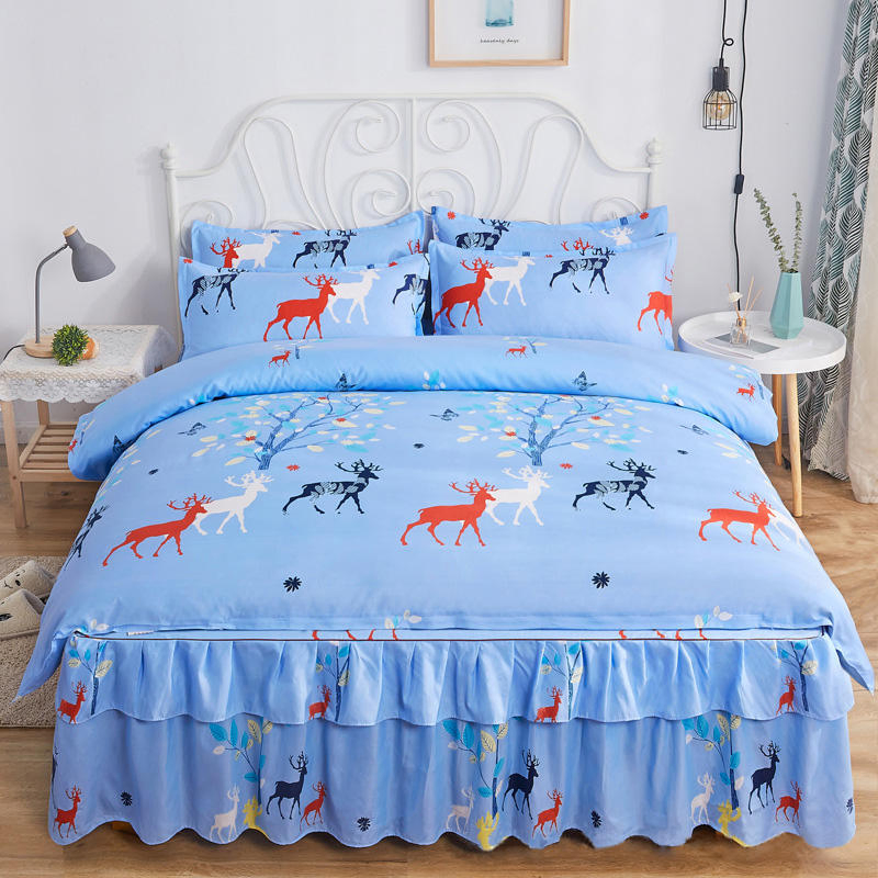 100% Polyester King Queen Size Bedspread Home Soft Fashion Printed Bed Skirt Bed Cover