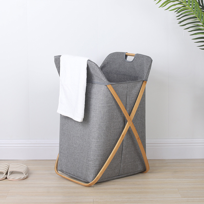 Simple Foldable X-Shaped Bamboo Laundry Storage Basket for Home Use