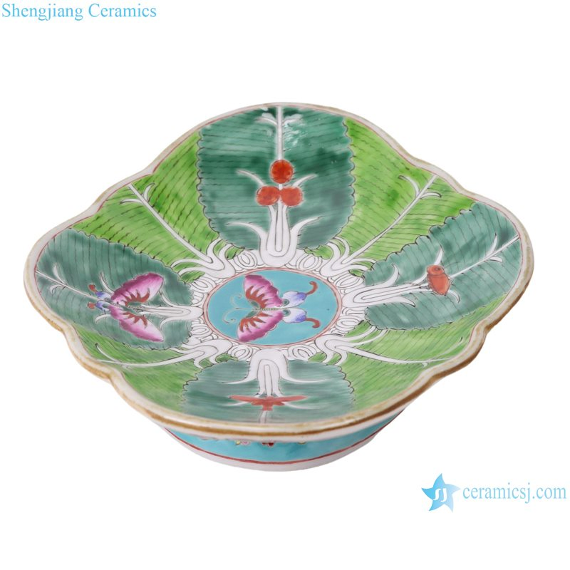 Ryzg48-a-B Jingdezhen Green Cabbage Bok Choy Pattern Background Phoenix Peony Pattern High Stand Fruit Ceramic Plate