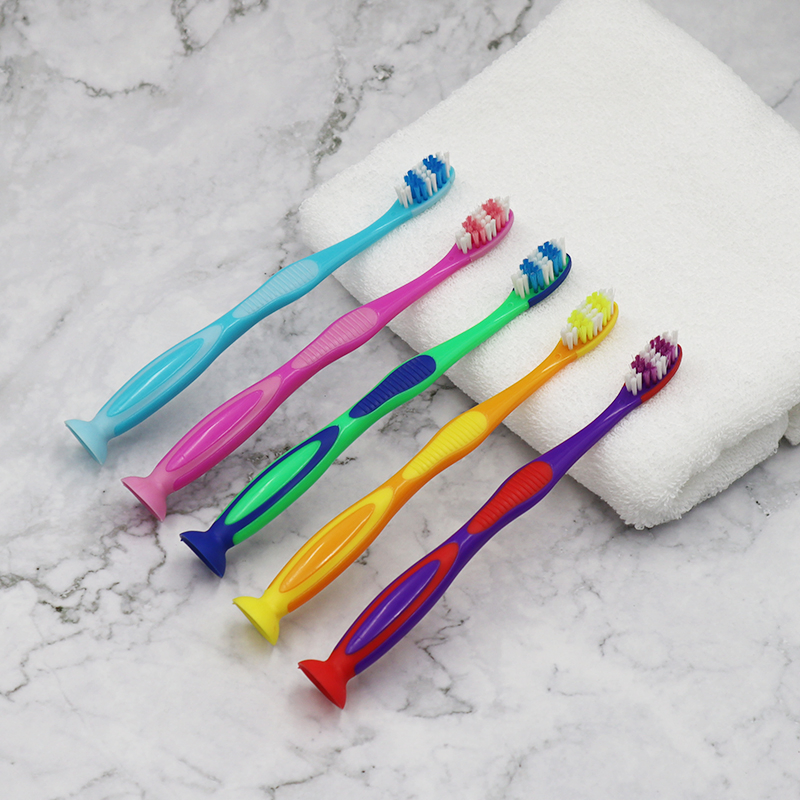 Colorful Soft-Bristled Child Toothbrush with Suction Cup Base